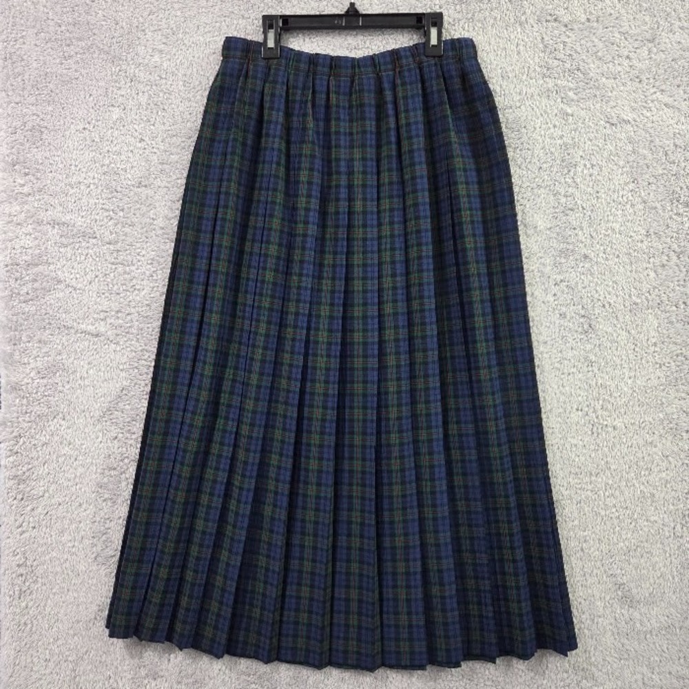 Susan Bristol New Traditions Plaid Pleated Midi Skirt Medium Blue Green Vtg USA - Picture 9 of 10